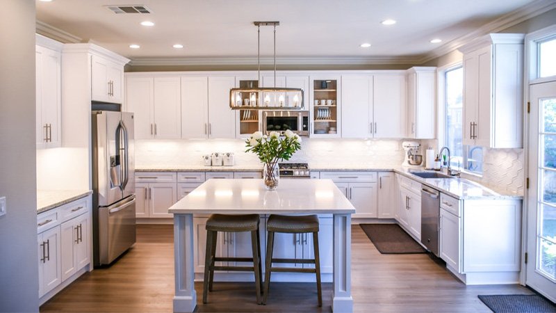 white wooden cupboards